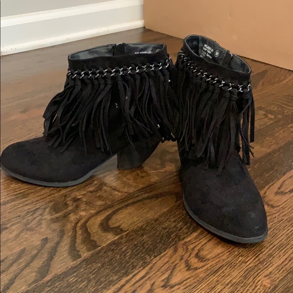 Not rated black ayita fringe booties